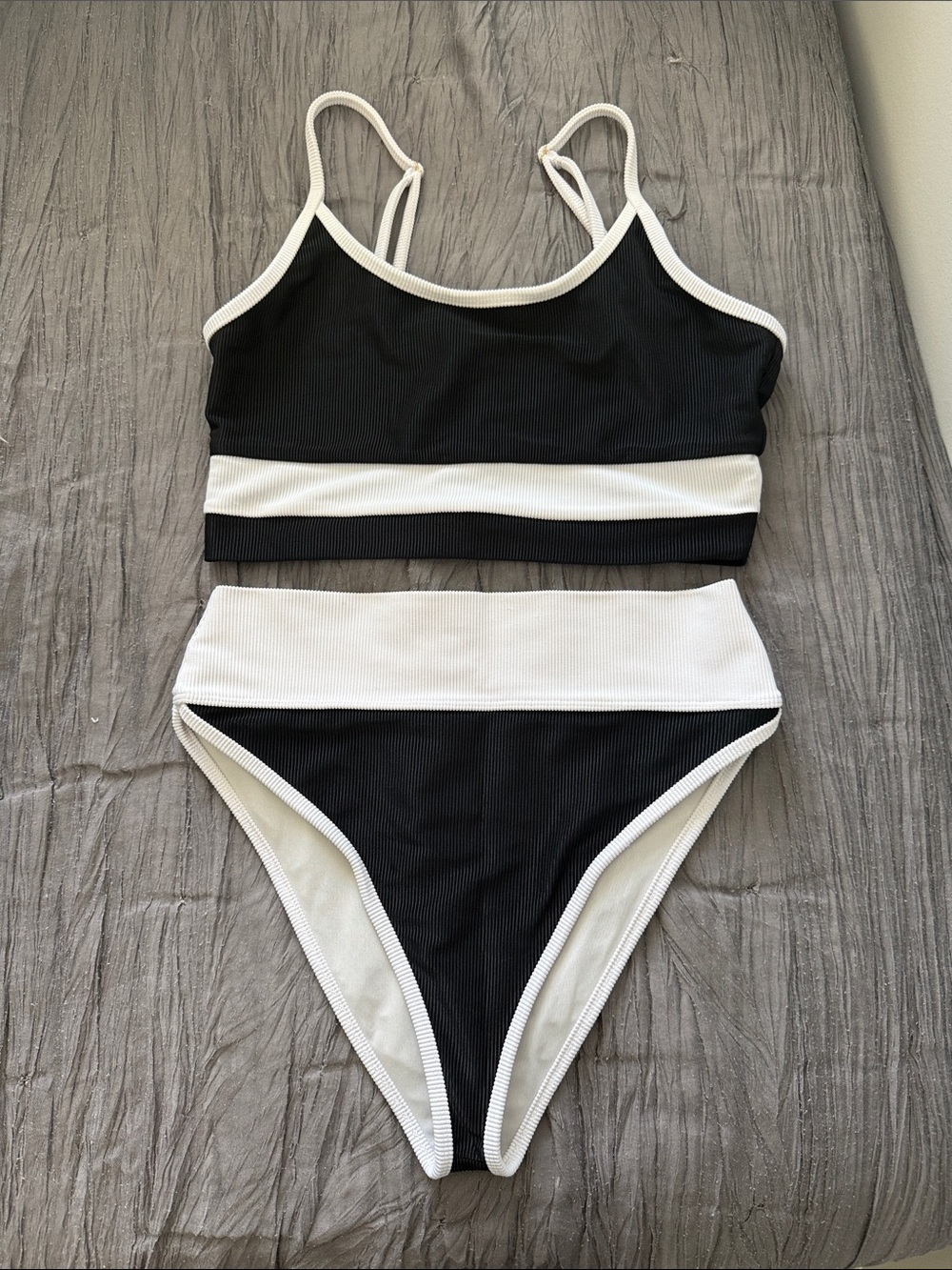 Beach Riot Black and White Ribbed Two-Piece Bikini